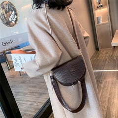 Crocodile Semicircle Saddle Bag Women Crossbody Soft Leather Shoulder Handbag