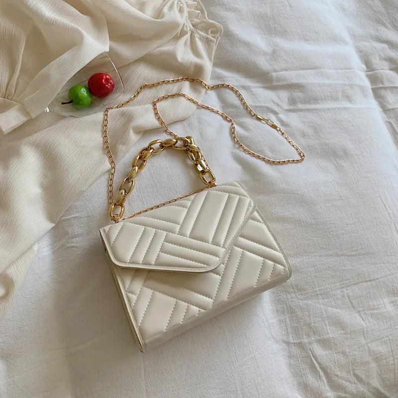 Plaid PU Leather Crossbody Bag with Chain Strap