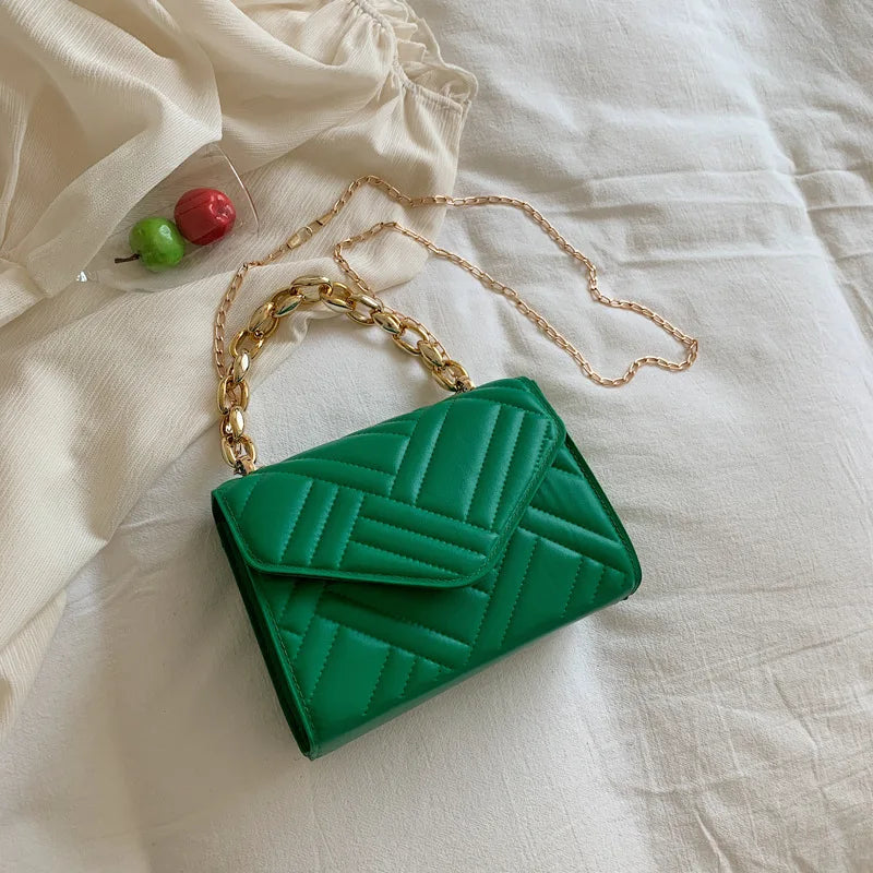 Plaid PU Leather Crossbody Bag with Chain Strap