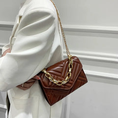 Plaid PU Leather Crossbody Bag with Chain Strap