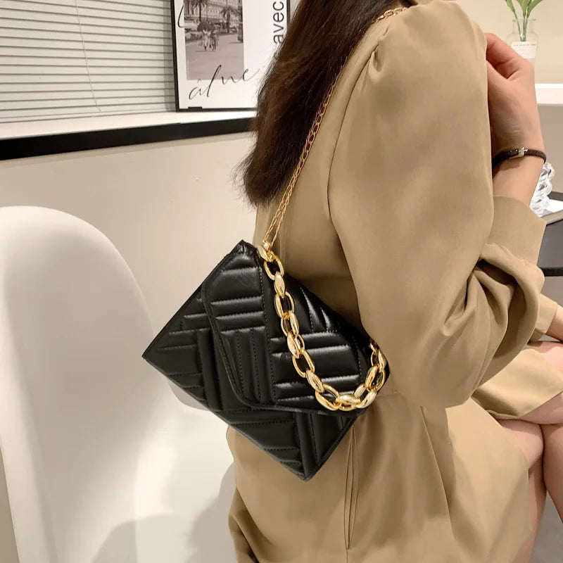 Plaid PU Leather Crossbody Bag with Chain Strap