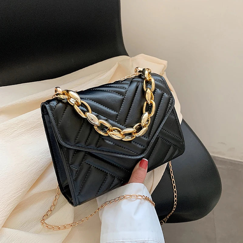 Plaid PU Leather Crossbody Bag with Chain Strap