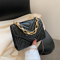 Plaid PU Leather Crossbody Bag with Chain Strap