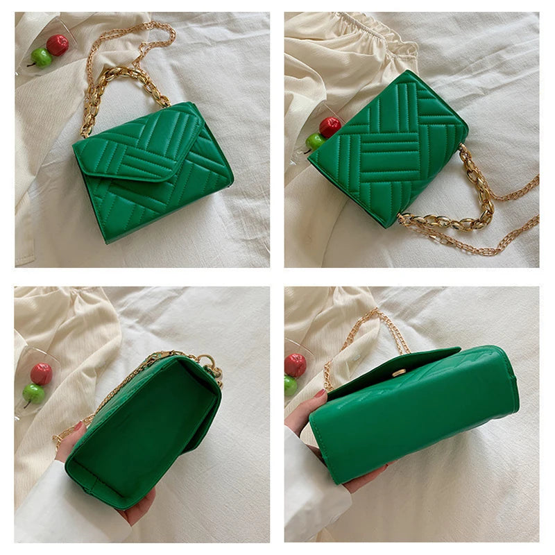 Plaid PU Leather Crossbody Bag with Chain Strap