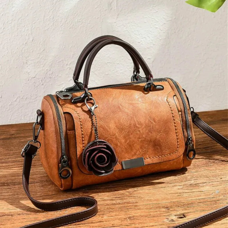 Women Shoulder Bag with Flower Pendant Ladies Totes Party Purse Boston Handbag