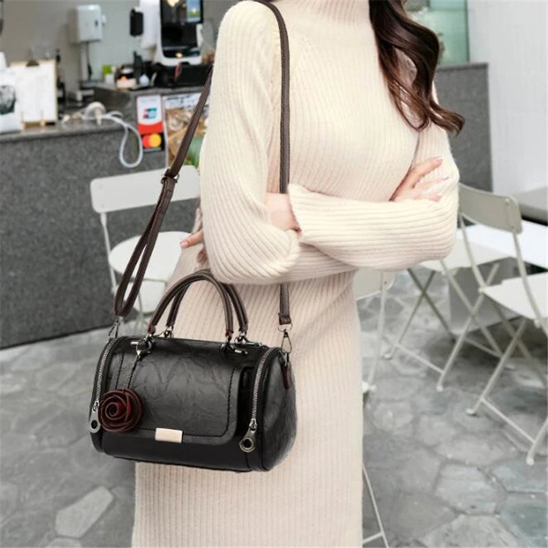 Women Shoulder Bag with Flower Pendant Ladies Totes Party Purse Boston Handbag