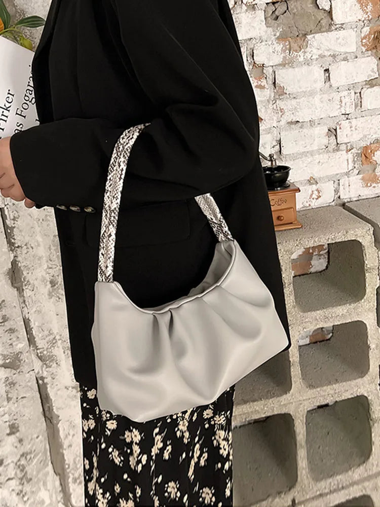 Summer PU Leather Women's Shoulder Bag Solid Underarm Top Handle Bag