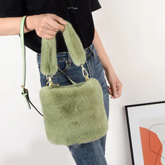 Winter Faux Fur Crossbody Bag Bucket Shoulder Handbag Ladies Clutch Purse