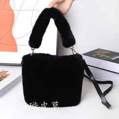 Winter Faux Fur Crossbody Bag Bucket Shoulder Handbag Ladies Clutch Purse