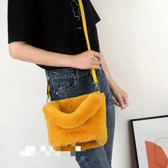 Winter Faux Fur Crossbody Bag Bucket Shoulder Handbag Ladies Clutch Purse