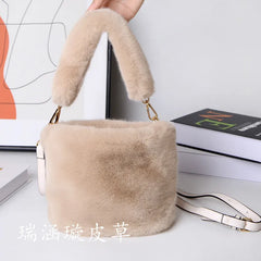 Winter Faux Fur Crossbody Bag Bucket Shoulder Handbag Ladies Clutch Purse