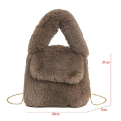 Purple Faux Fur Plush Shoulder Bag with Chain Crossbody Strap