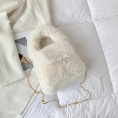 Purple Faux Fur Plush Shoulder Bag with Chain Crossbody Strap