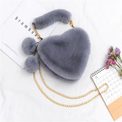 Faux Fur Heart-shaped Small Handbag Fluffy Chain Shoulder Bag
