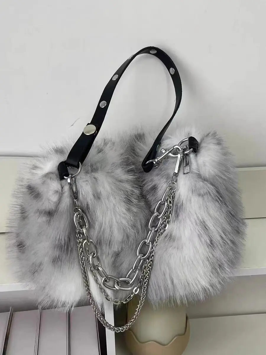 Soft Plush Faux Fur Women's Crossbody Bag Chains