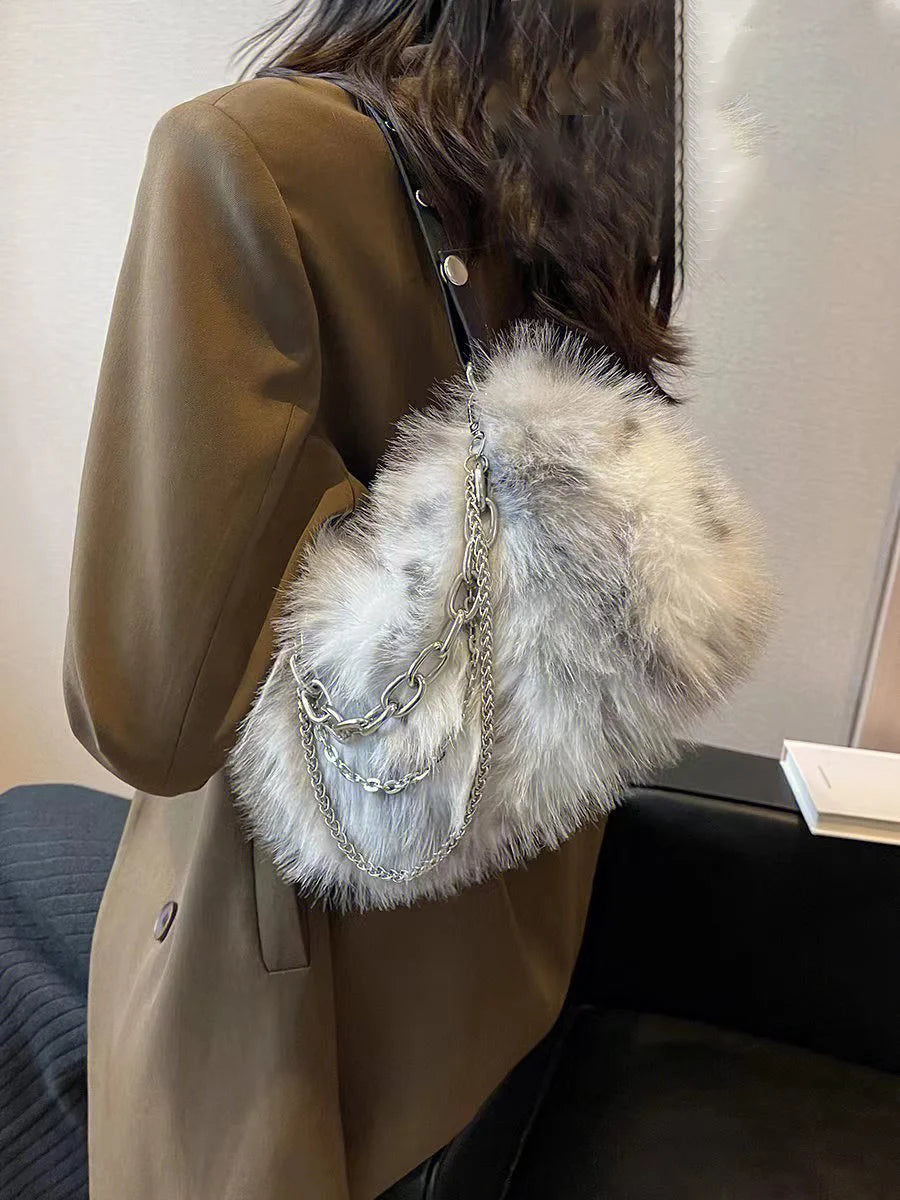 Soft Plush Faux Fur Women's Crossbody Bag Chains