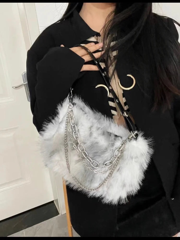 Soft Plush Faux Fur Women's Crossbody Bag Chains
