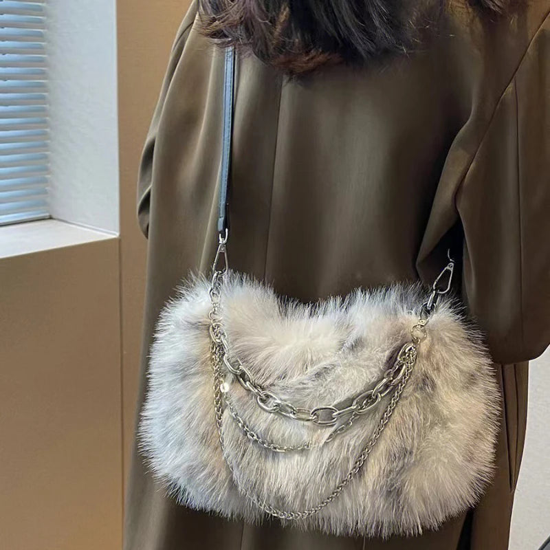 Soft Plush Faux Fur Women's Crossbody Bag Chains
