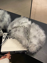 Soft Plush Faux Fur Women's Crossbody Bag Chains