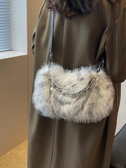 Soft Plush Faux Fur Women's Crossbody Bag Chains