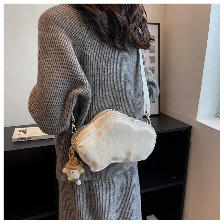 Faux Fur Cloud Bag for Women Winter Trending Phone Purse
