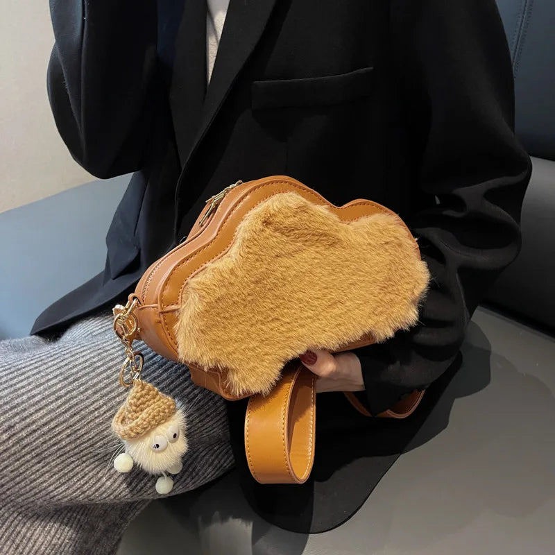 Faux Fur Cloud Bag for Women Winter Trending Phone Purse