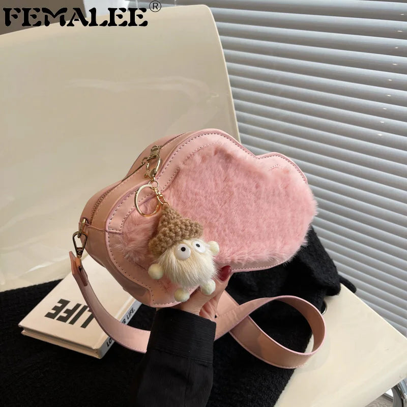 Faux Fur Cloud Bag for Women Winter Trending Phone Purse