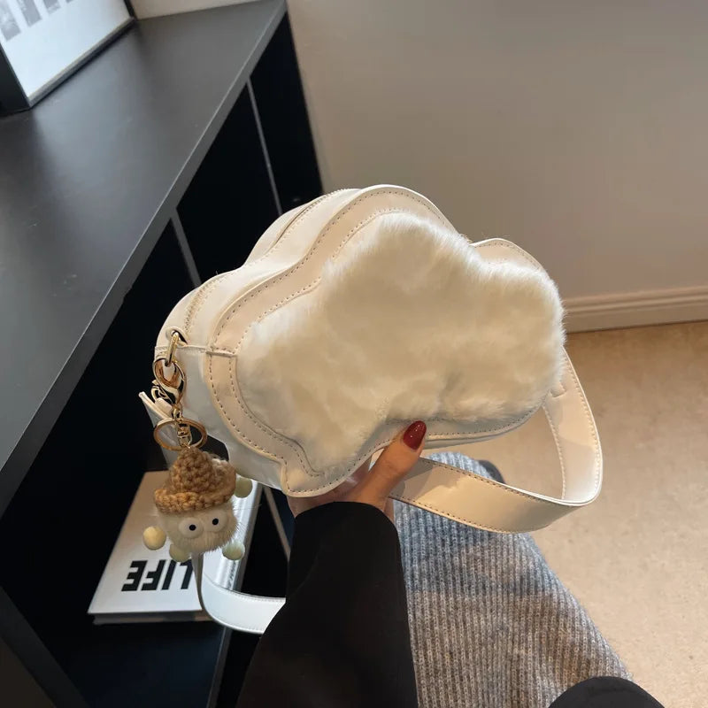 Faux Fur Cloud Bag for Women Winter Trending Phone Purse