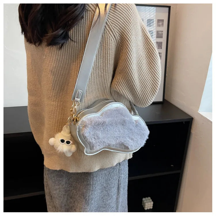 Faux Fur Cloud Bag for Women Winter Trending Phone Purse