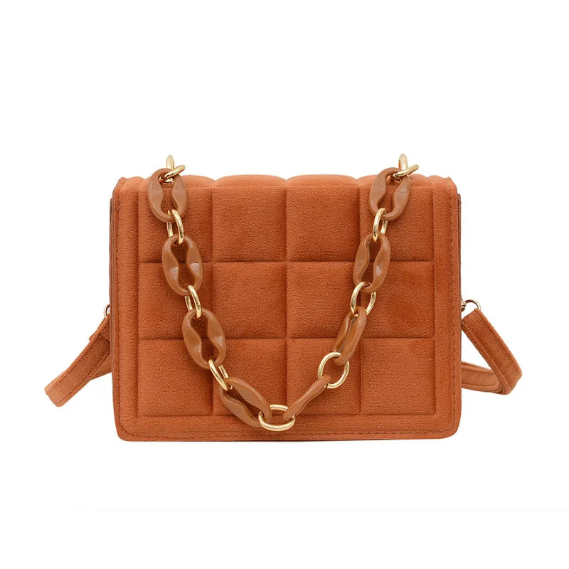 Flannel Crossbody Bag Women Chain Handbag Solid Square Shoulder Bag Female Purse
