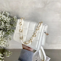 Flannel Crossbody Bag Women Chain Handbag Solid Square Shoulder Bag Female Purse