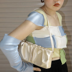 Mini Solid Silk Women Underarm Bag, Vintage Tote Handbag