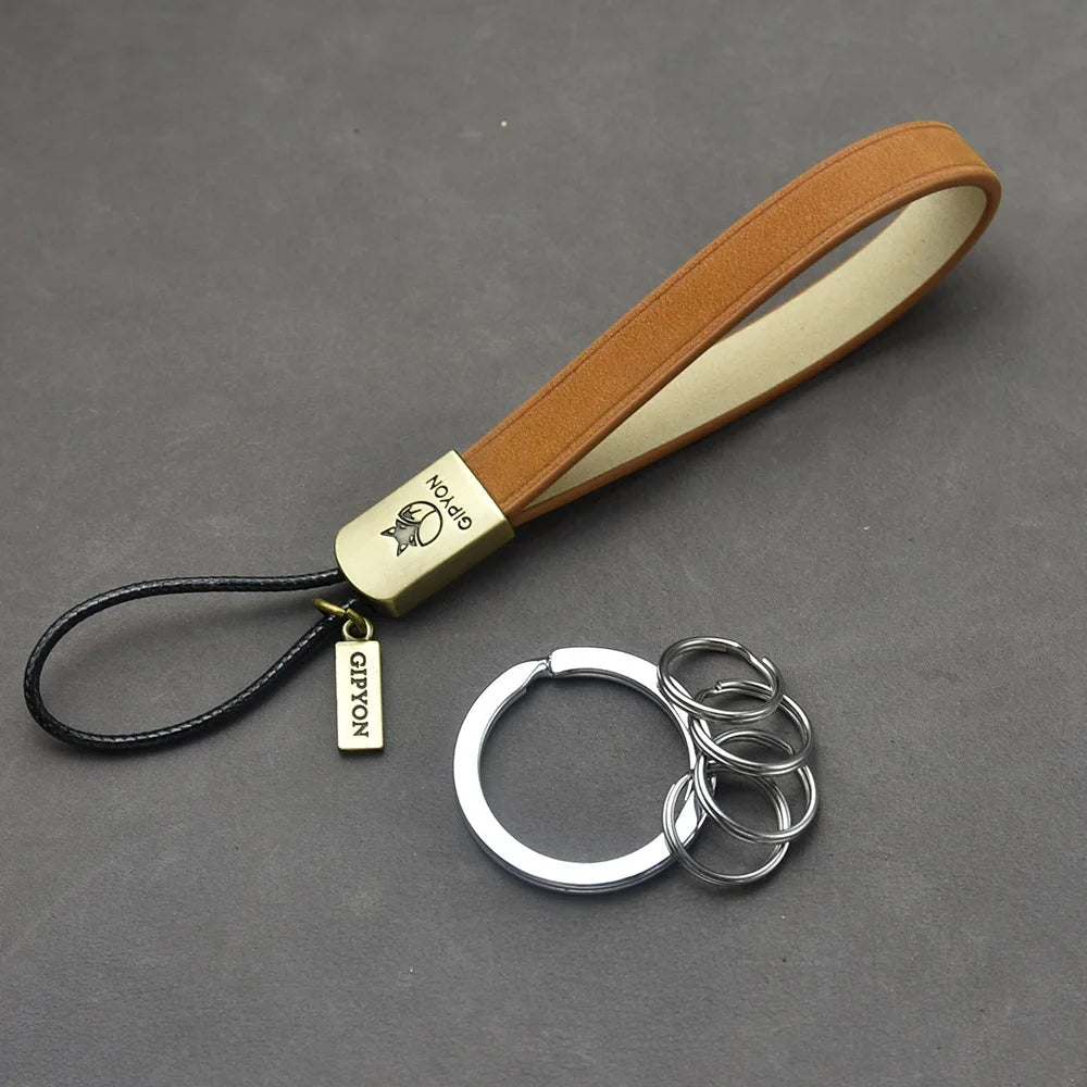 Vintage Leather Keychain Ring Holder Braided Rope Men Car Keychain