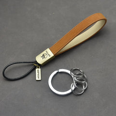 Vintage Leather Keychain Ring Holder Braided Rope Men Car Keychain