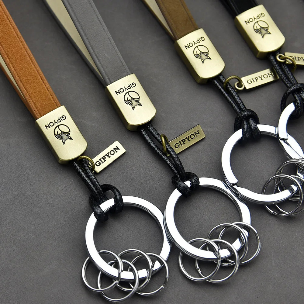 Vintage Leather Keychain Ring Holder Braided Rope Men Car Keychain