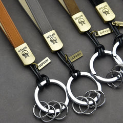 Vintage Leather Keychain Ring Holder Braided Rope Men Car Keychain