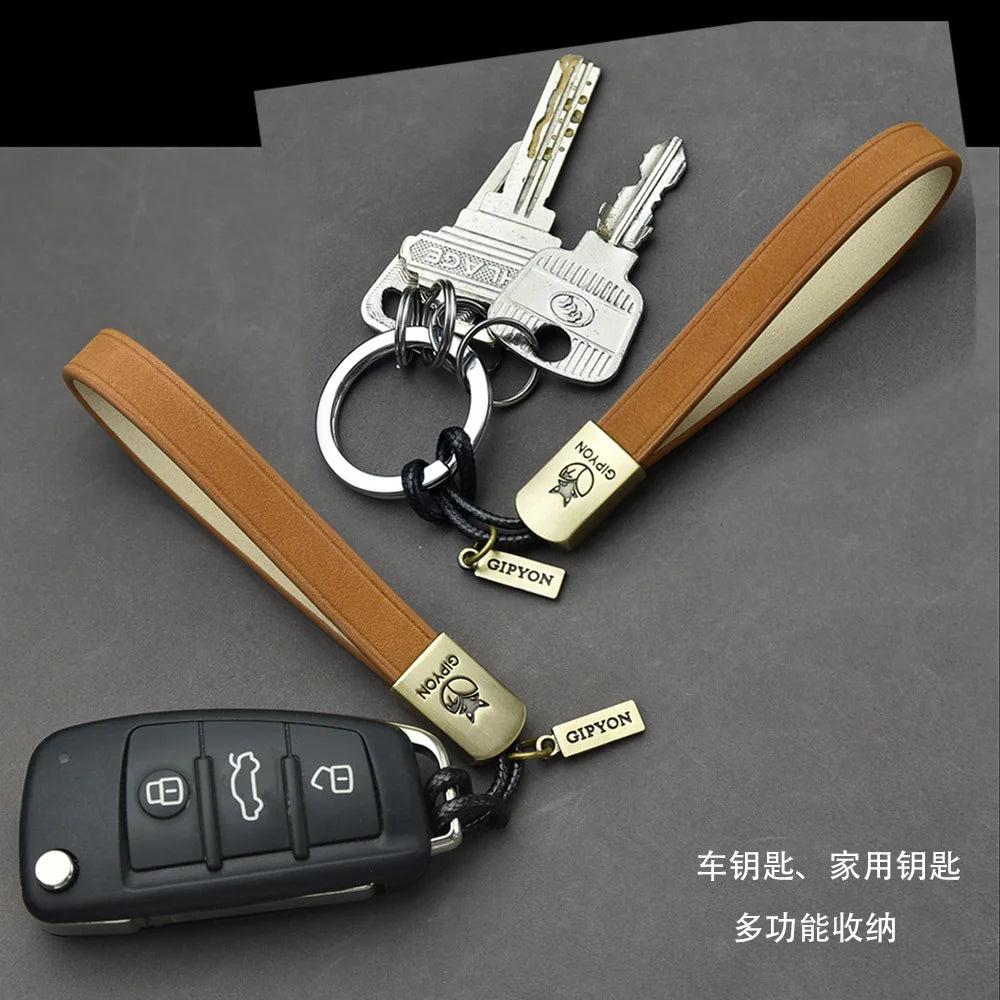 Vintage Leather Keychain Ring Holder Braided Rope Men Car Keychain