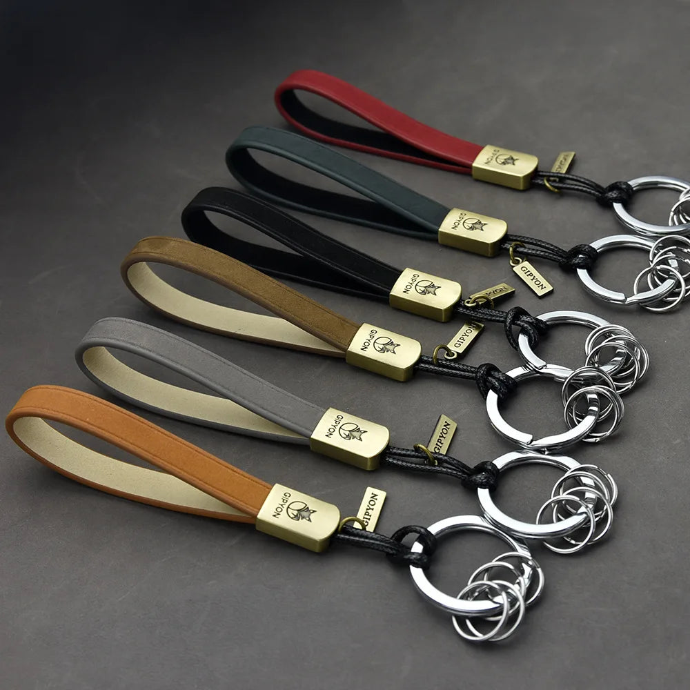 Vintage Leather Keychain Ring Holder Braided Rope Men Car Keychain