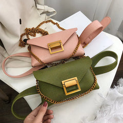 Green Snake Pattern Women Waist Bag Chain Chest Bag Crossbody Mini Fanny Pack