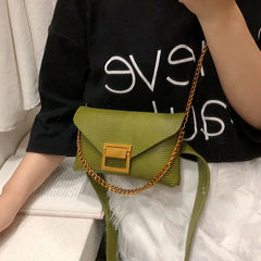 Green Snake Pattern Women Waist Bag Chain Chest Bag Crossbody Mini Fanny Pack
