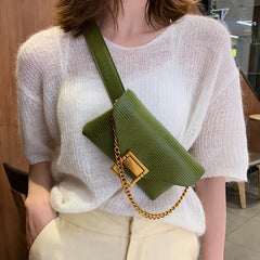 Green Snake Pattern Women Waist Bag Chain Chest Bag Crossbody Mini Fanny Pack