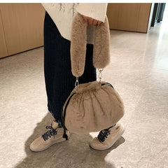 Drawstring Top-handle Ladies Handbag Faux Fur Messenger Purse Bag Tote Sac Main