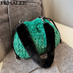Drawstring Top-handle Ladies Handbag Faux Fur Messenger Purse Bag Tote Sac Main