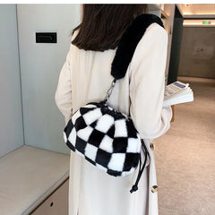 Drawstring Top-handle Ladies Handbag Faux Fur Messenger Purse Bag Tote Sac Main