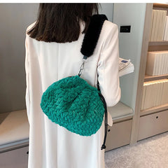 Drawstring Top-handle Ladies Handbag Faux Fur Messenger Purse Bag Tote Sac Main