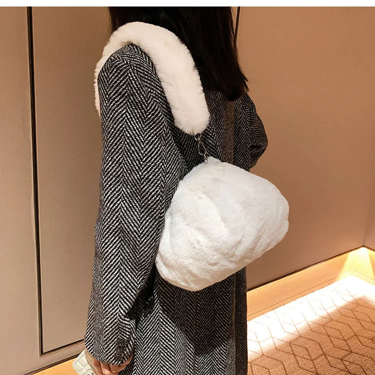 Drawstring Top-handle Ladies Handbag Faux Fur Messenger Purse Bag Tote Sac Main