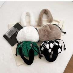 Drawstring Top-handle Ladies Handbag Faux Fur Messenger Purse Bag Tote Sac Main