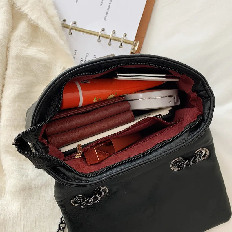 Vintage Shoulder Bag Chain Messenger Bags PU Leather Thread Flap