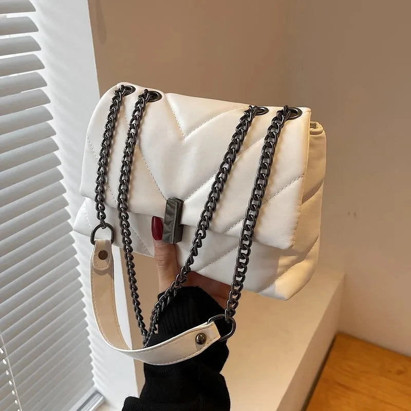 Vintage Shoulder Bag Chain Messenger Bags PU Leather Thread Flap