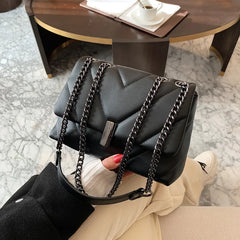 Vintage Shoulder Bag Chain Messenger Bags PU Leather Thread Flap